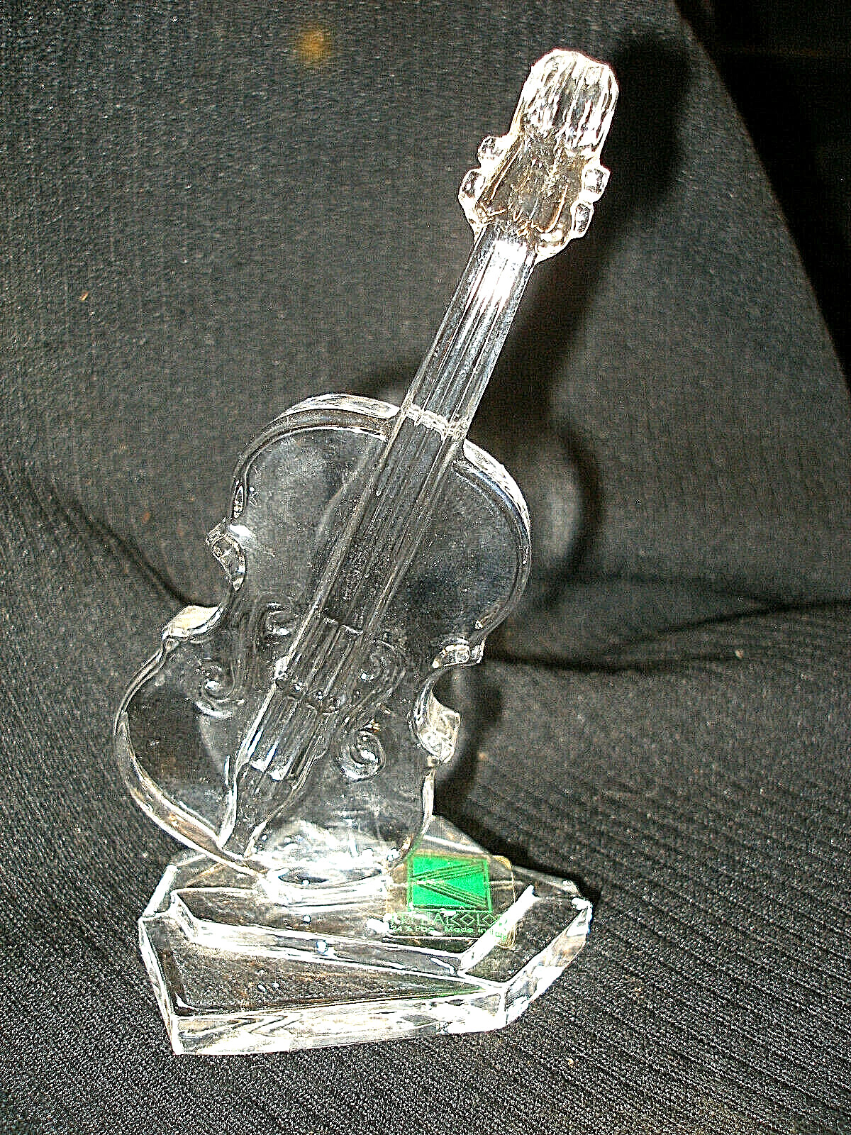 VINTAGE CRYSTAL PAPERWEIGHT FIGURINE VIOLIN PEDESTAL BASE by KRISTALCOLOR ITALY