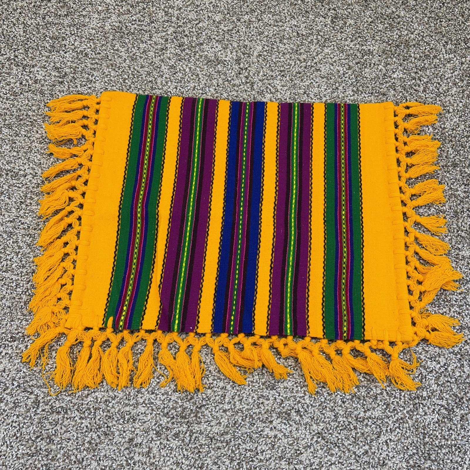 Vintage Polish Folk Art Wool Pillow Cover Cepelia Opocznianka Striped Fringe NWT