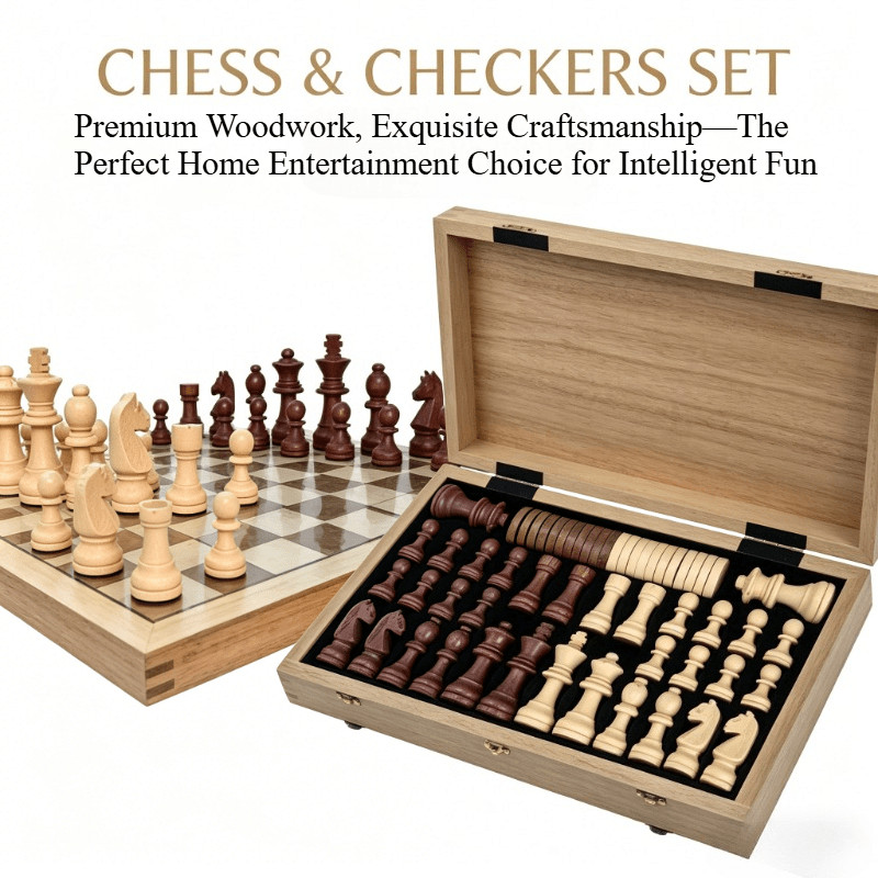 Professional Folding Chess Set - 33pcs Set (Including 16 Black Pieces, 16 White