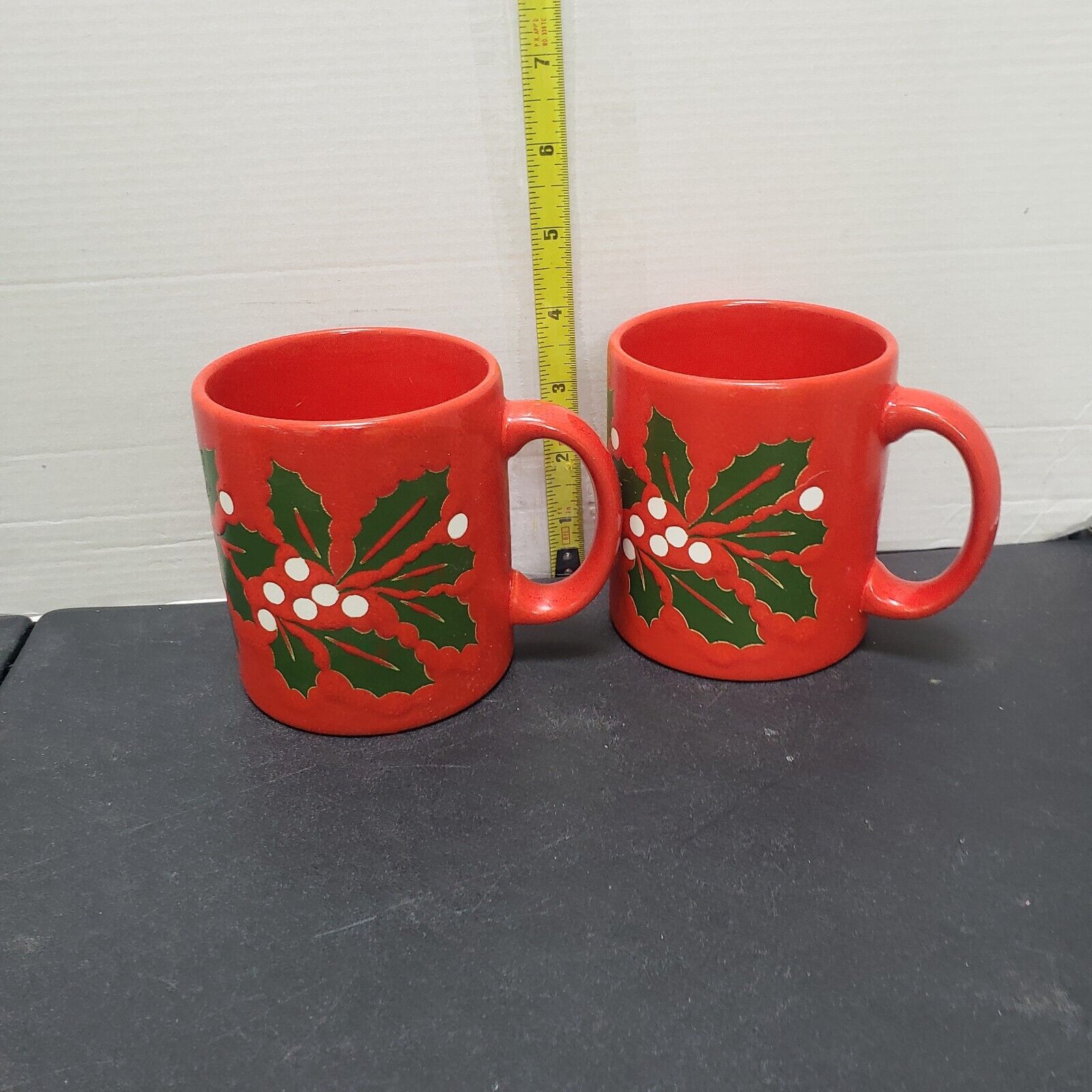 2 VTG Waechtersbach Holly Berries Coffee Mugs Tea Cup Christmas Red West Germany