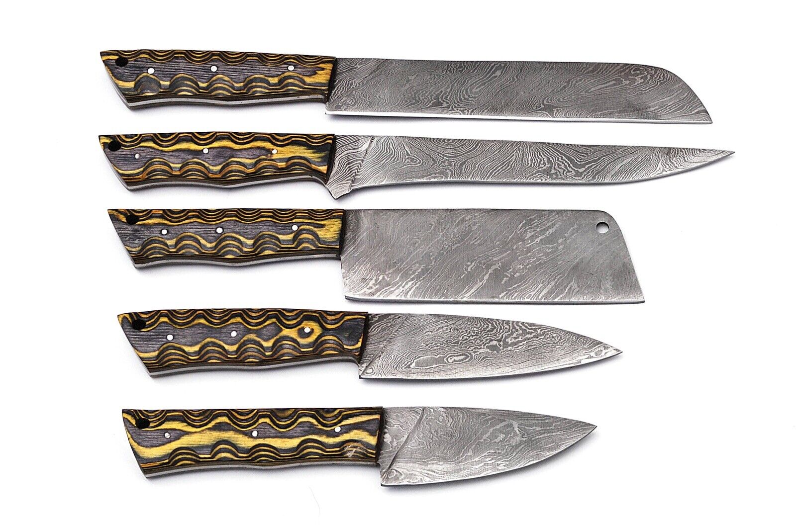 Damascus steel 5Chef knives set w/case Everyday Kitchen knife setZH39Wood Handle
