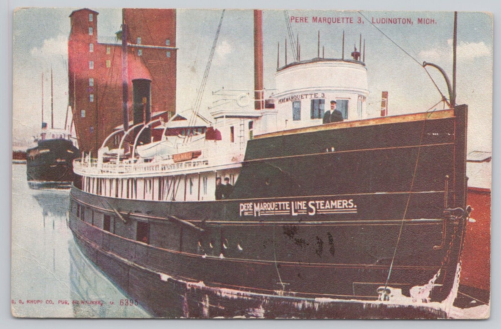 Ludington Michigan, Pere Marquette 3 Steamer US Mail Ship, Vintage Postcard