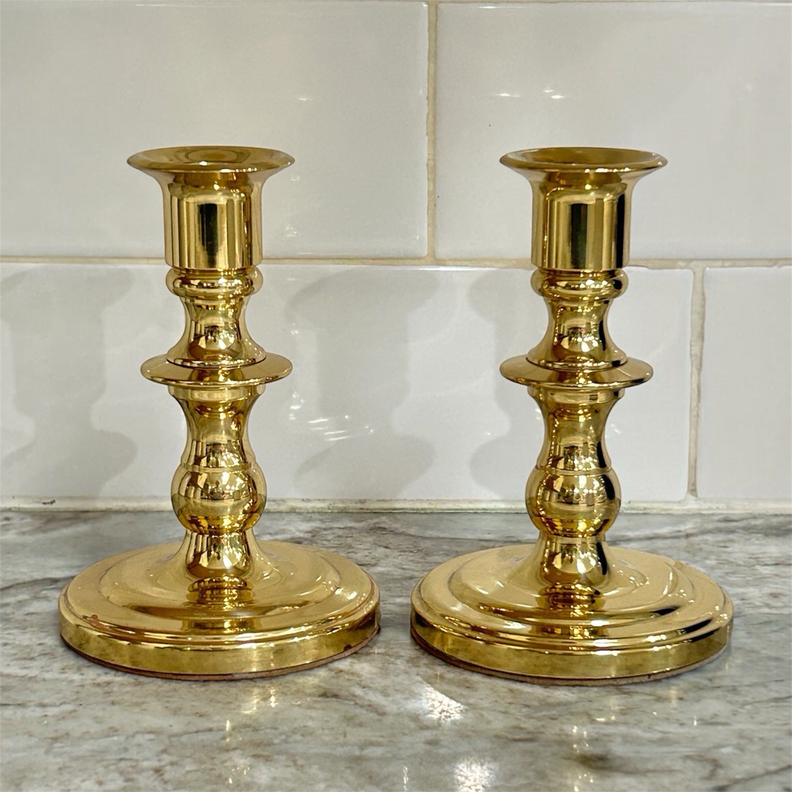 Vintage Baldwin Brass Candlestick Pair Hand Forged Solid Brass 4.7/8’’ Read