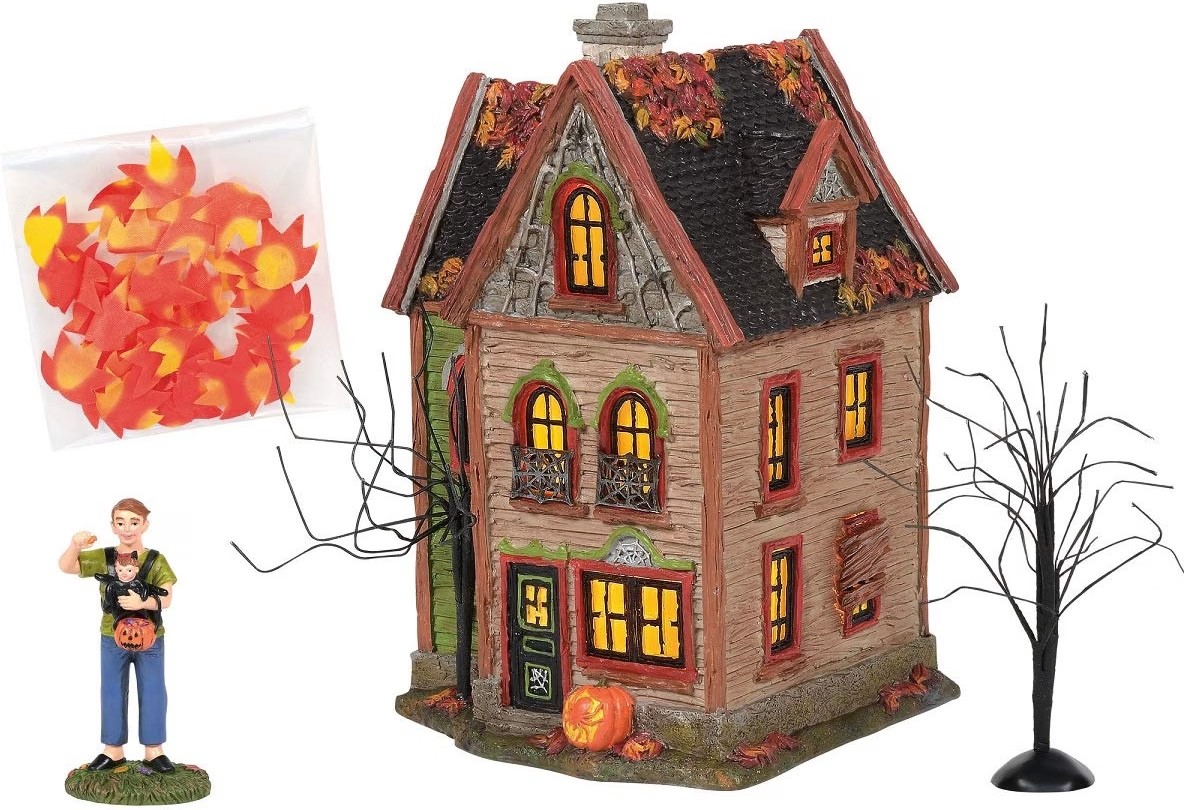 Dept 56 HALLOWEEN SPIDER HOUSE 6005481 Box Set of 4 SILVER SERIES Snow Village