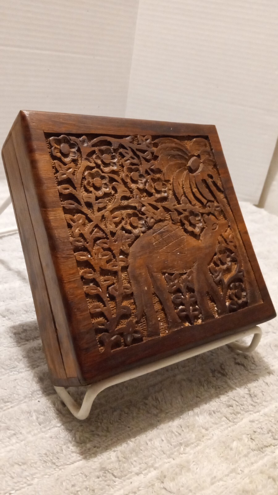 Vintage Hand Carved CAMEL Wood TRINKET Jewelry Box ~ 6