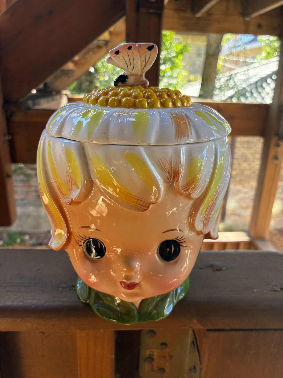 Vintage Lefton Thumbelina Honey Bun Ceramic Cookie/Biscuit Jar #1692