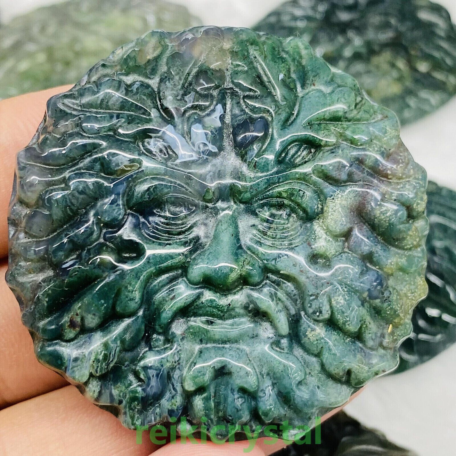 Natural Water plants Agate Moss Quartz Hand Carved Face Crystal Reiki healing1pc