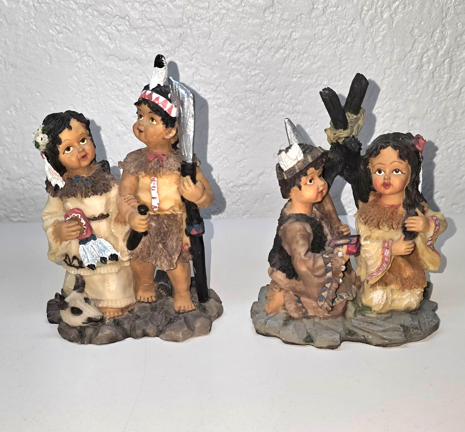 Vintage Resin Native American Indian Children Figurine Pair Lot Set of 2