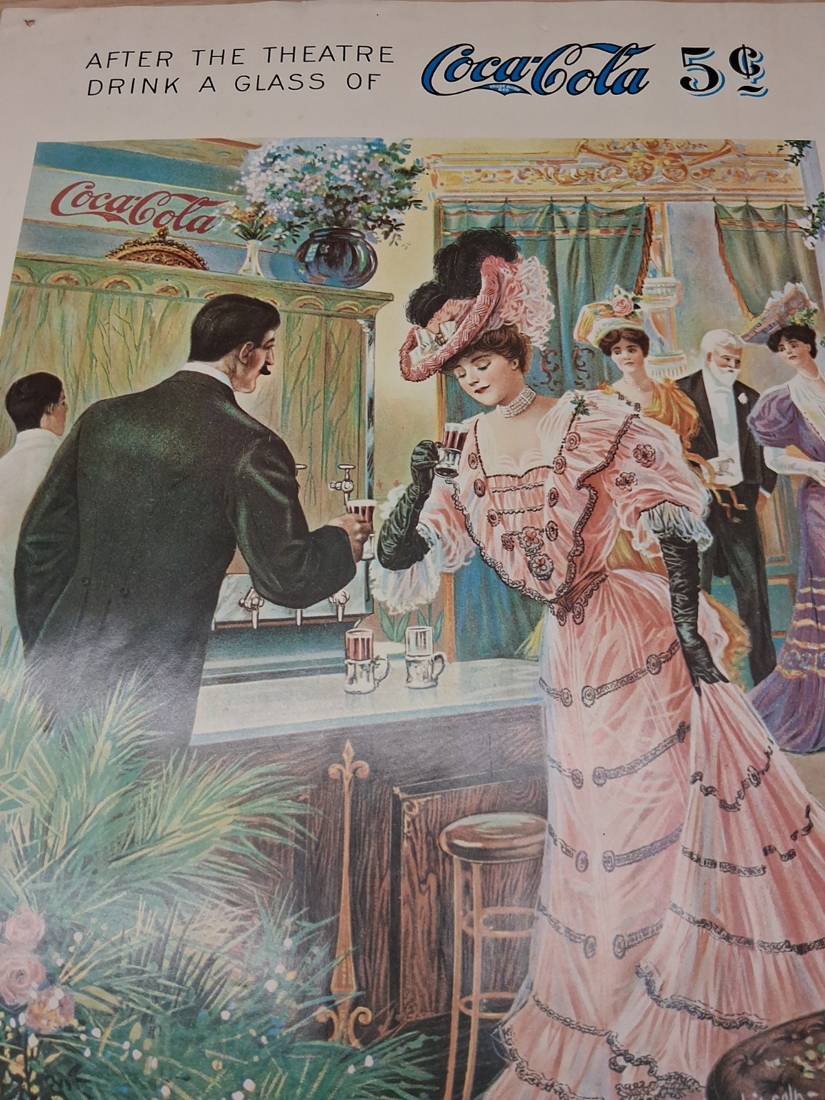 Vtg 1975 Coca-Cola Advertisement Lithograph After The Theatre Has Stains Ect