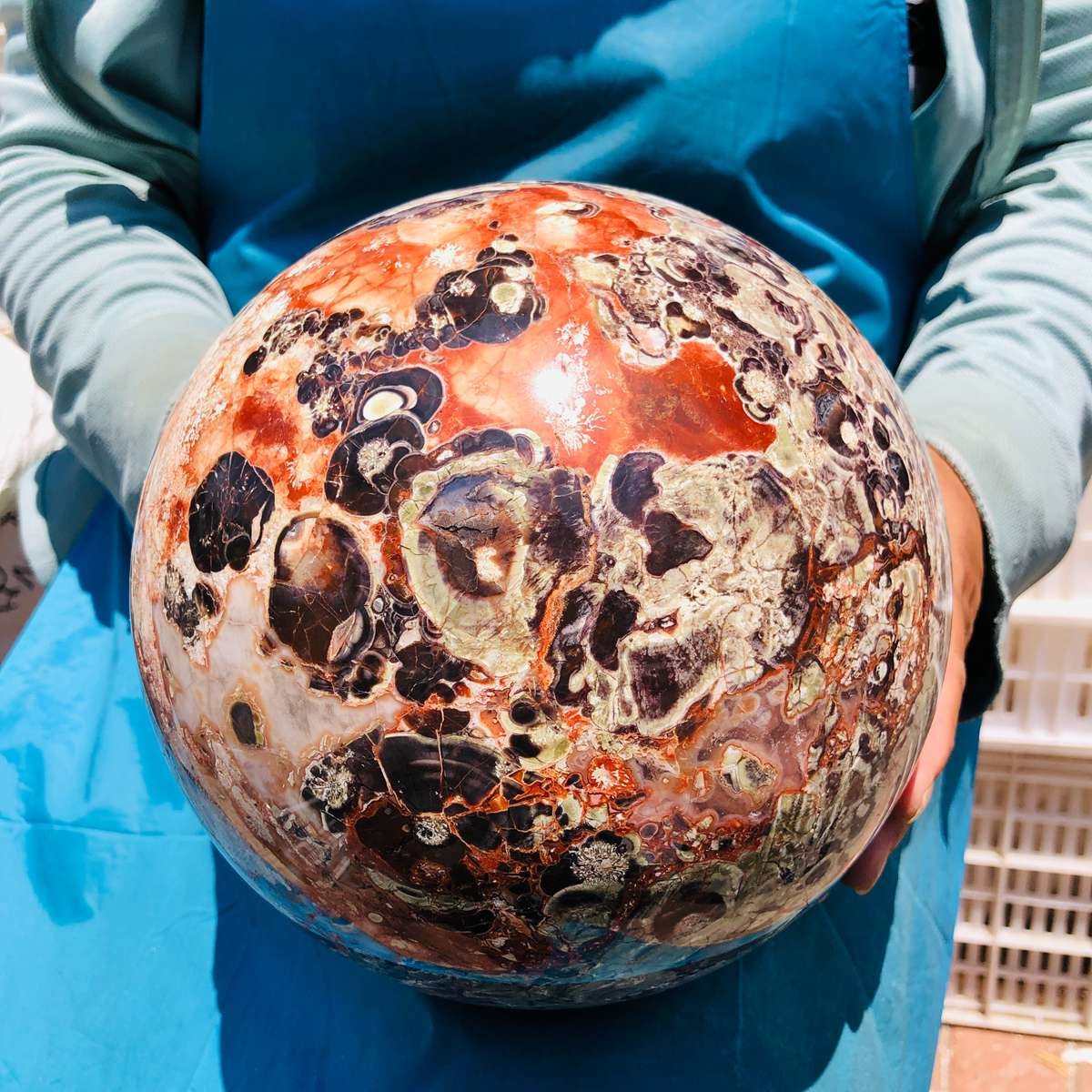 20.7LB Natural Jin Money Agate Sphere Quartz Crystal Ball Specimen Healing