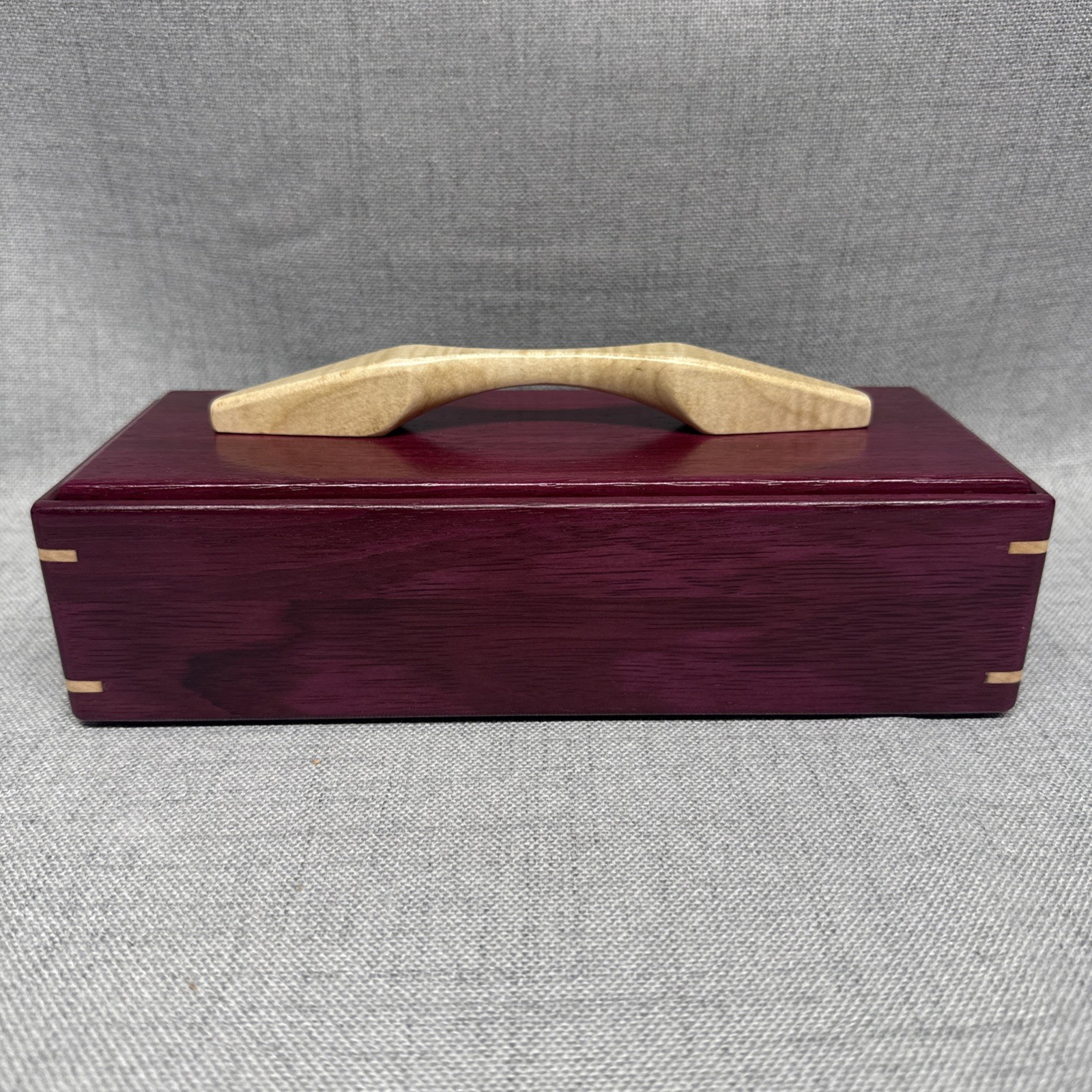 Purple Heart Wooden Box with Curly Maple Handle Custom Made In The USA
