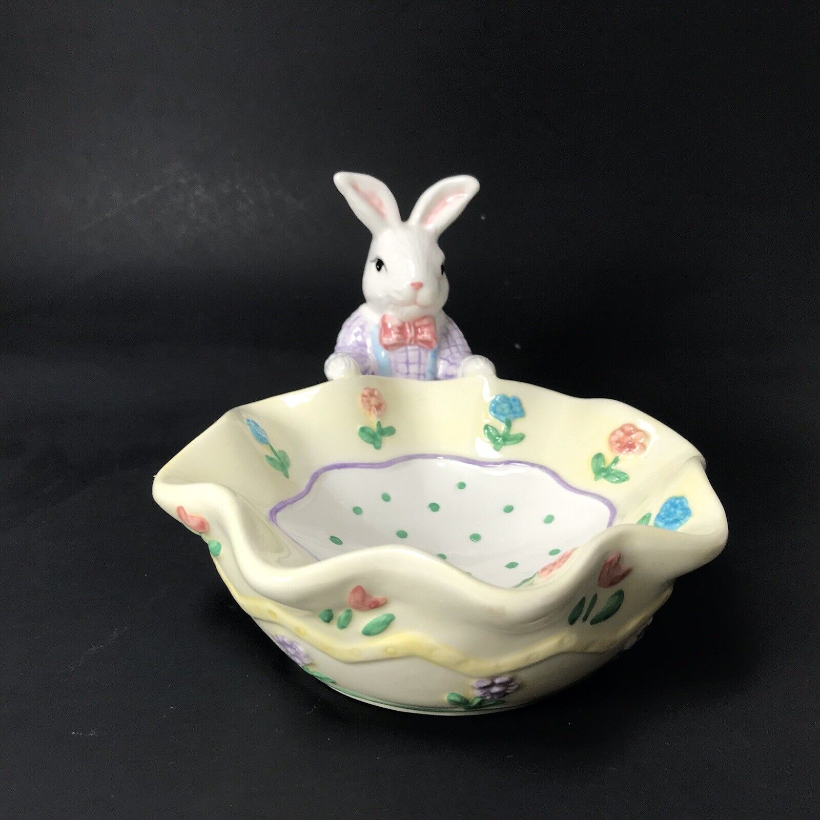 Vintage Mervyn’s Easter Parade Candy Dish Trinket Springtime Bunny Rabbit 5”X8”