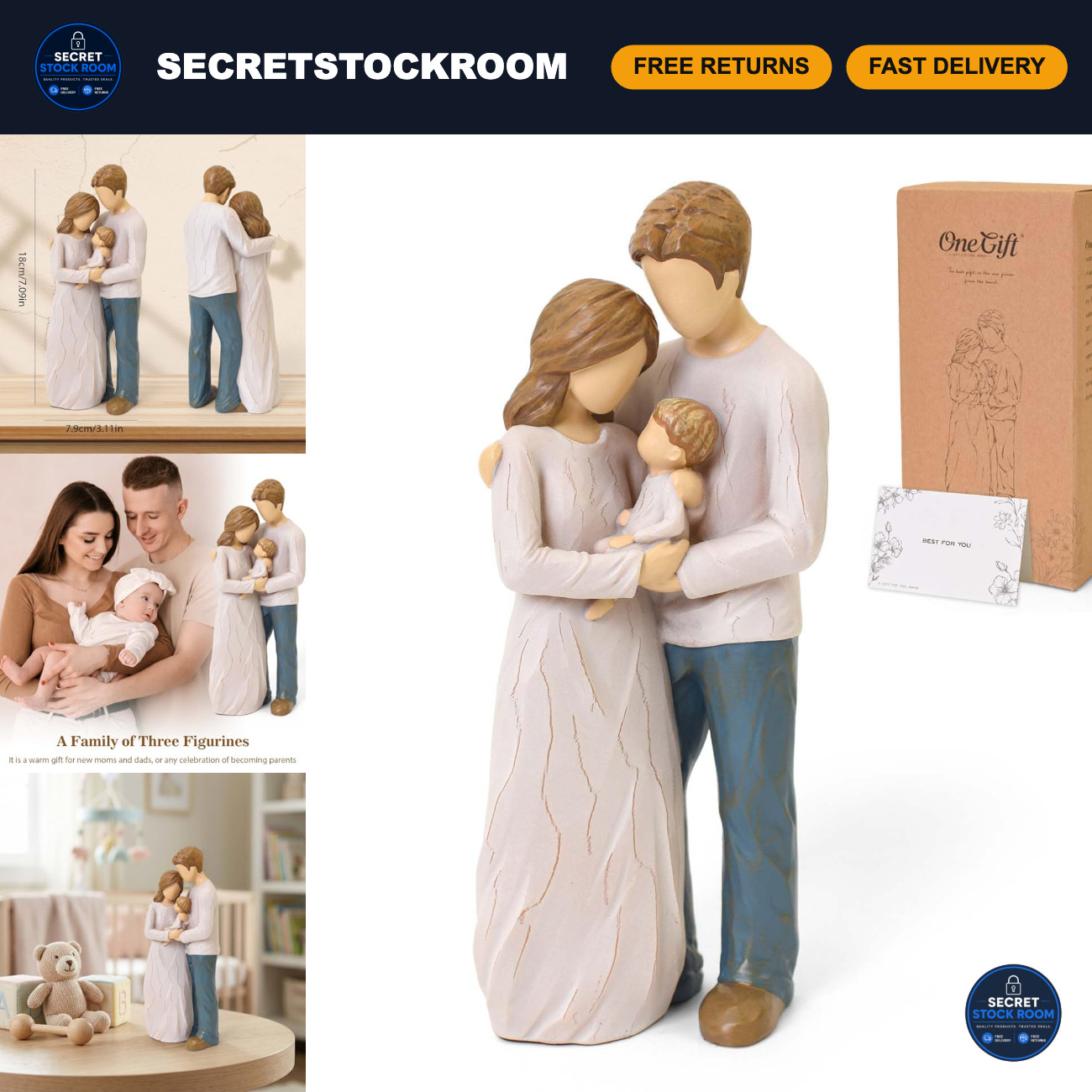 New Parents Gifts for Couples - Family of Three Figurine, Perfect Baby Shower De
