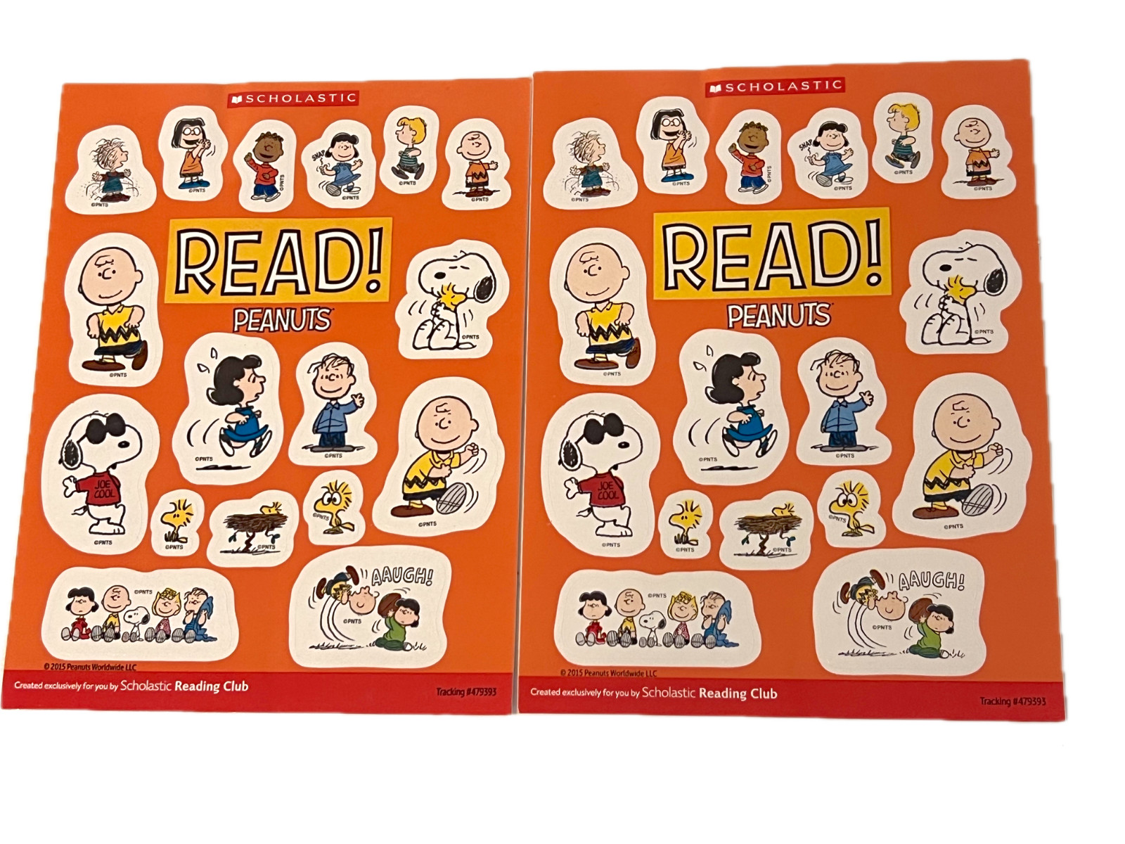 PEANUTS gang Snoopy Scholastic Reading Club two sheets of stickers 2015