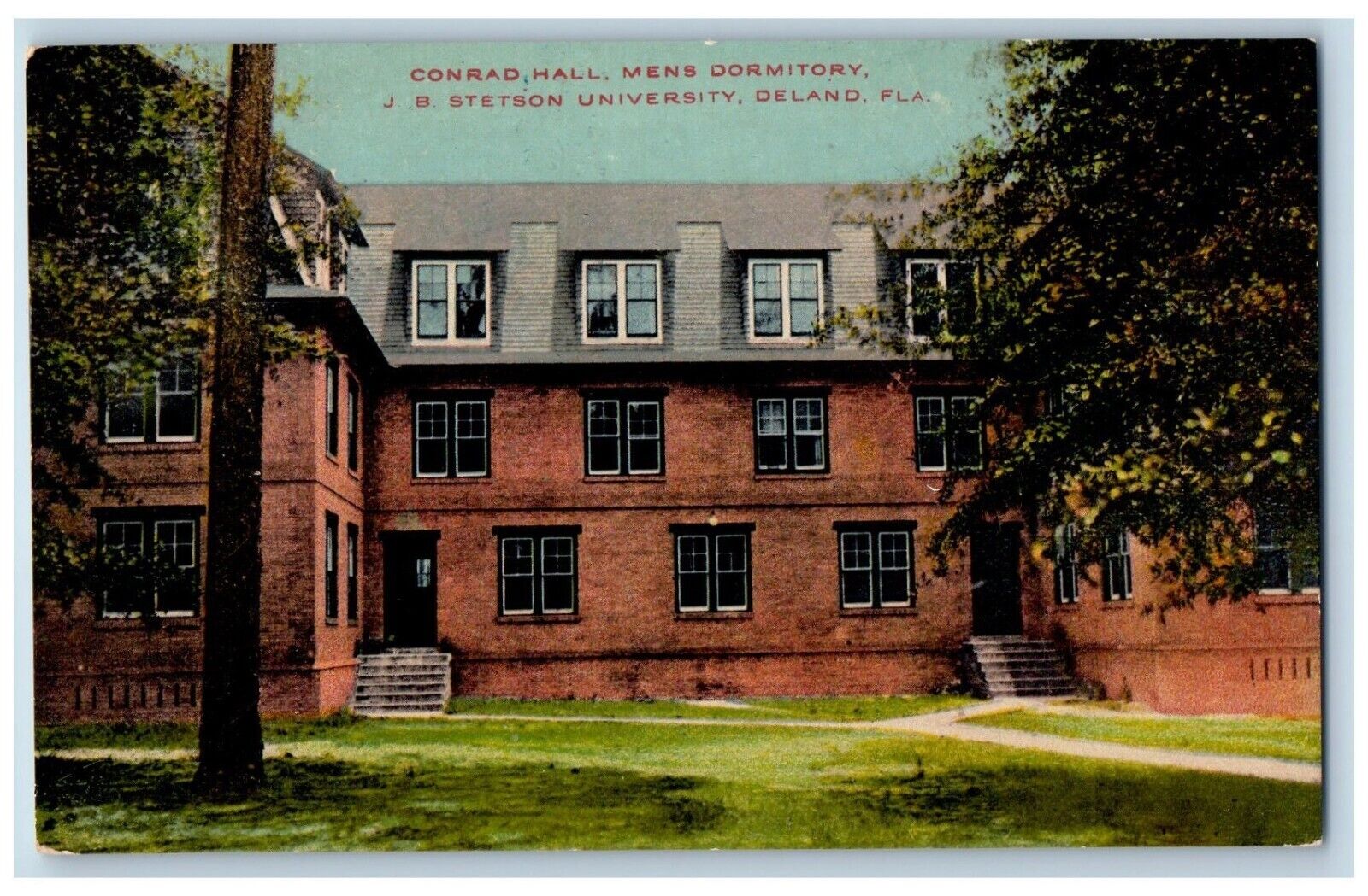 Deland Florida FL Postcard Conrad Hall Mens Dormitory Stetson University c1910