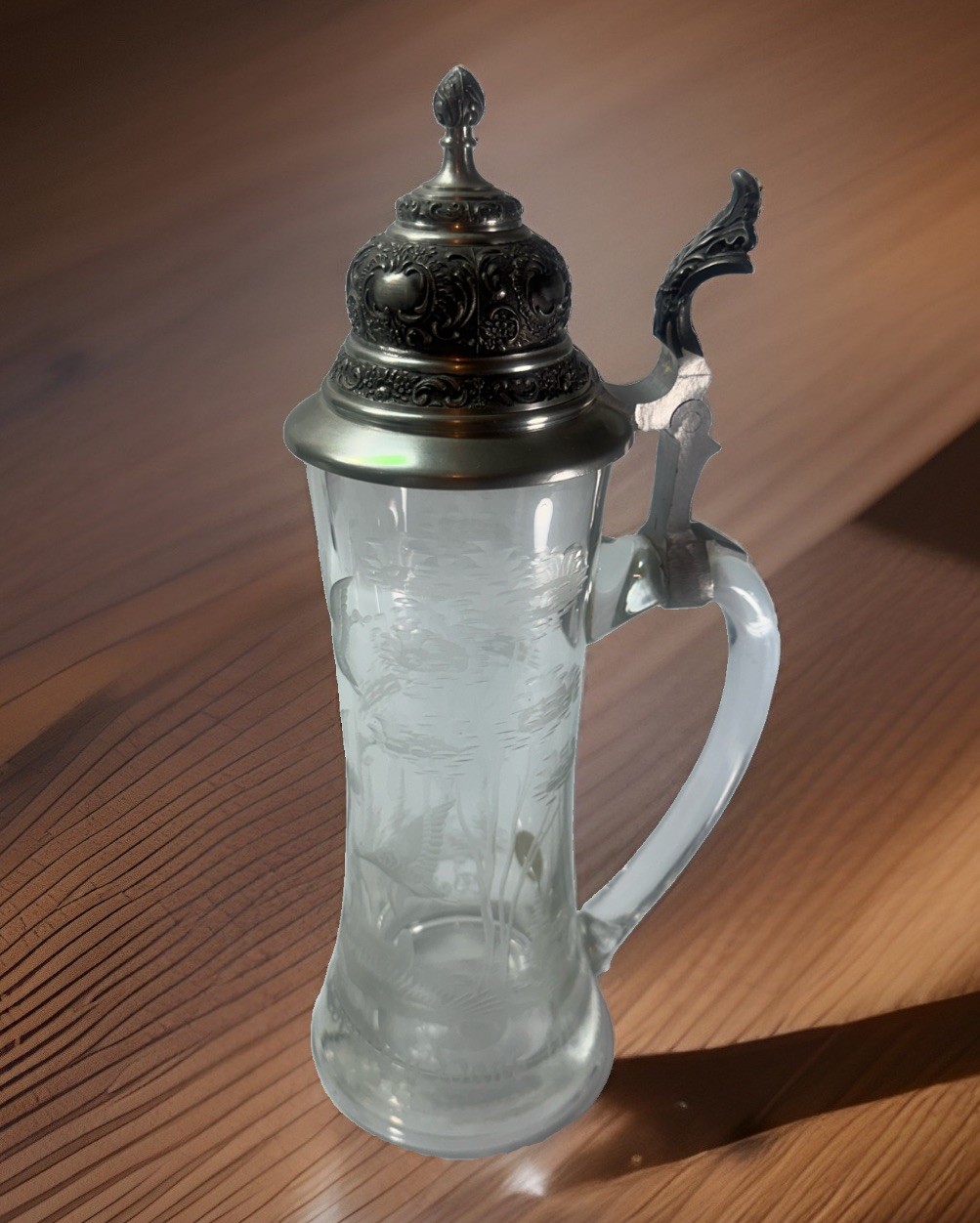 Rare VNTG German Etched Duck/Nature Beer Stein Ornate Pewter Lid & Handle, 1978 Rare VNTG German Etched Duck/Nature Beer Stein Ornate Pewter Lid & Handle, 1978