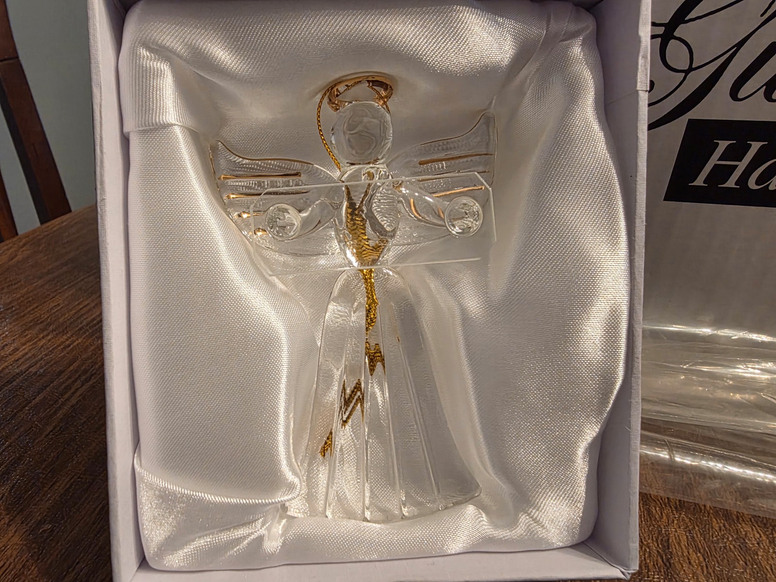 Clear Crystal Glass Angel Ornament Memorial New Open Box 3”