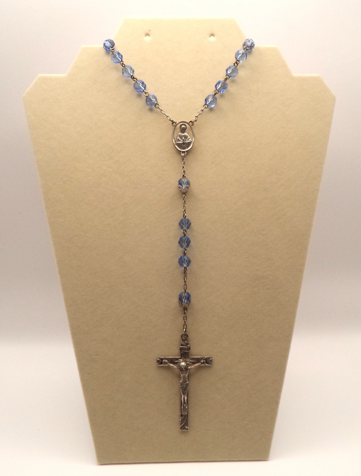 Vintage Alfredo Pieroni AP Sterling Silver Rosary Blue Aurora Borealis Italy 48g