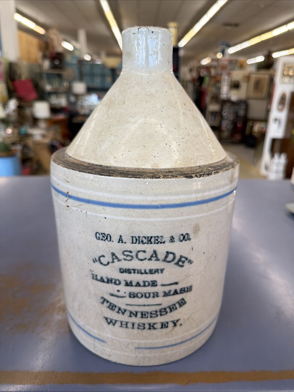 Rare Antique George Dickel Whiskey Jug Cascade Tennessee TN Blue White Crock Rare Antique George Dickel Whiskey Jug Cascade Tennessee TN Blue White Crock