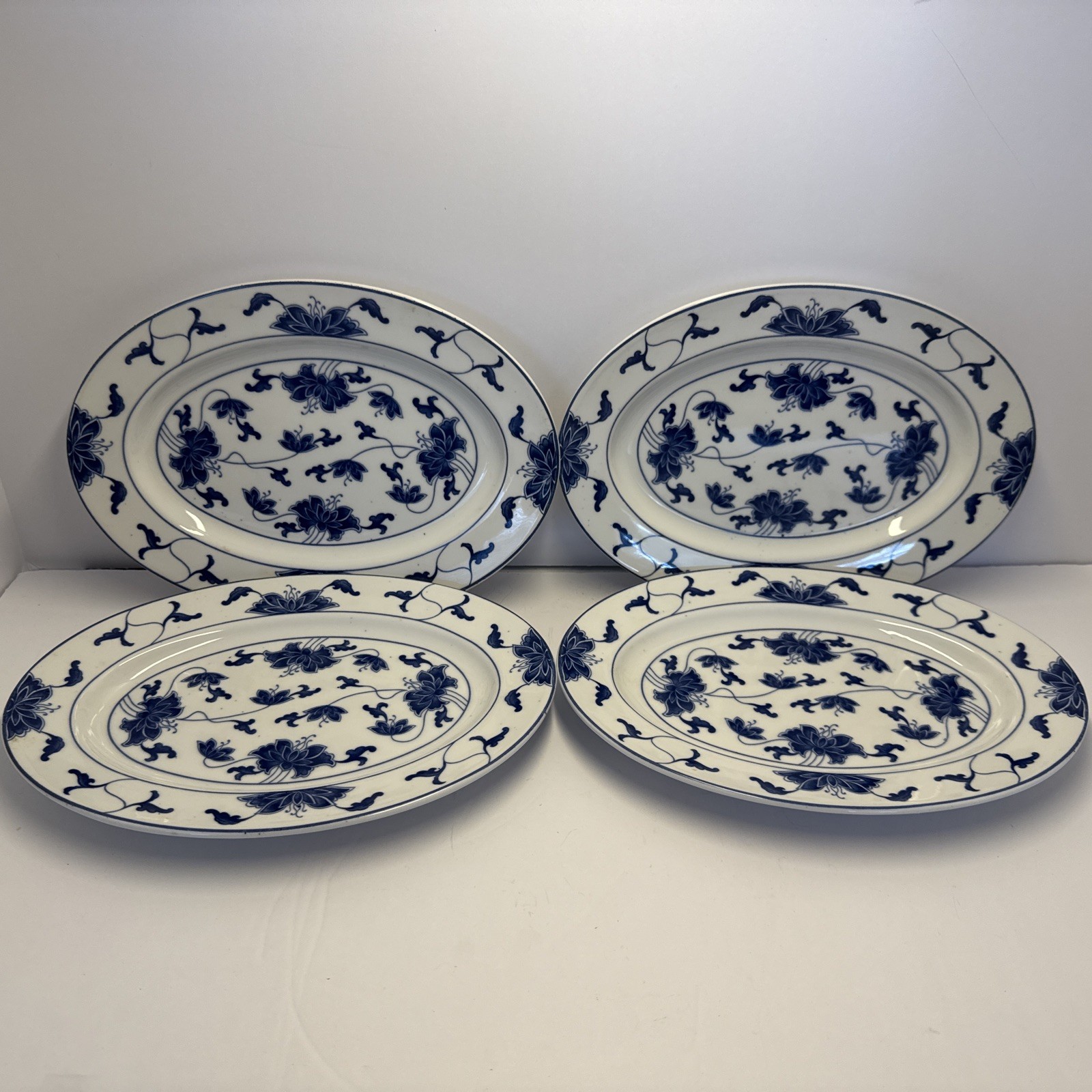 Set of 4 Tatung Blue Water Lily 0517 Oval Platters 9.25 x 6.5 New NOS Vintage