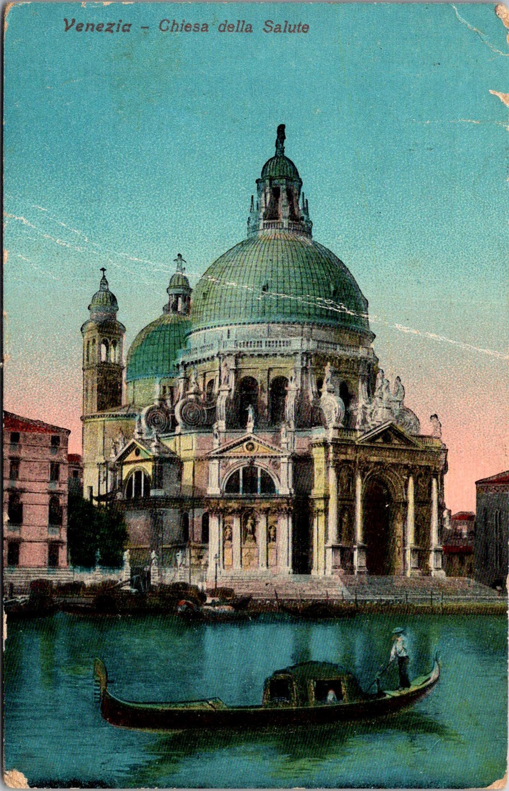 1922 Venezia Chiesa della Salute Gondola Vintage Postcard 4P25-17