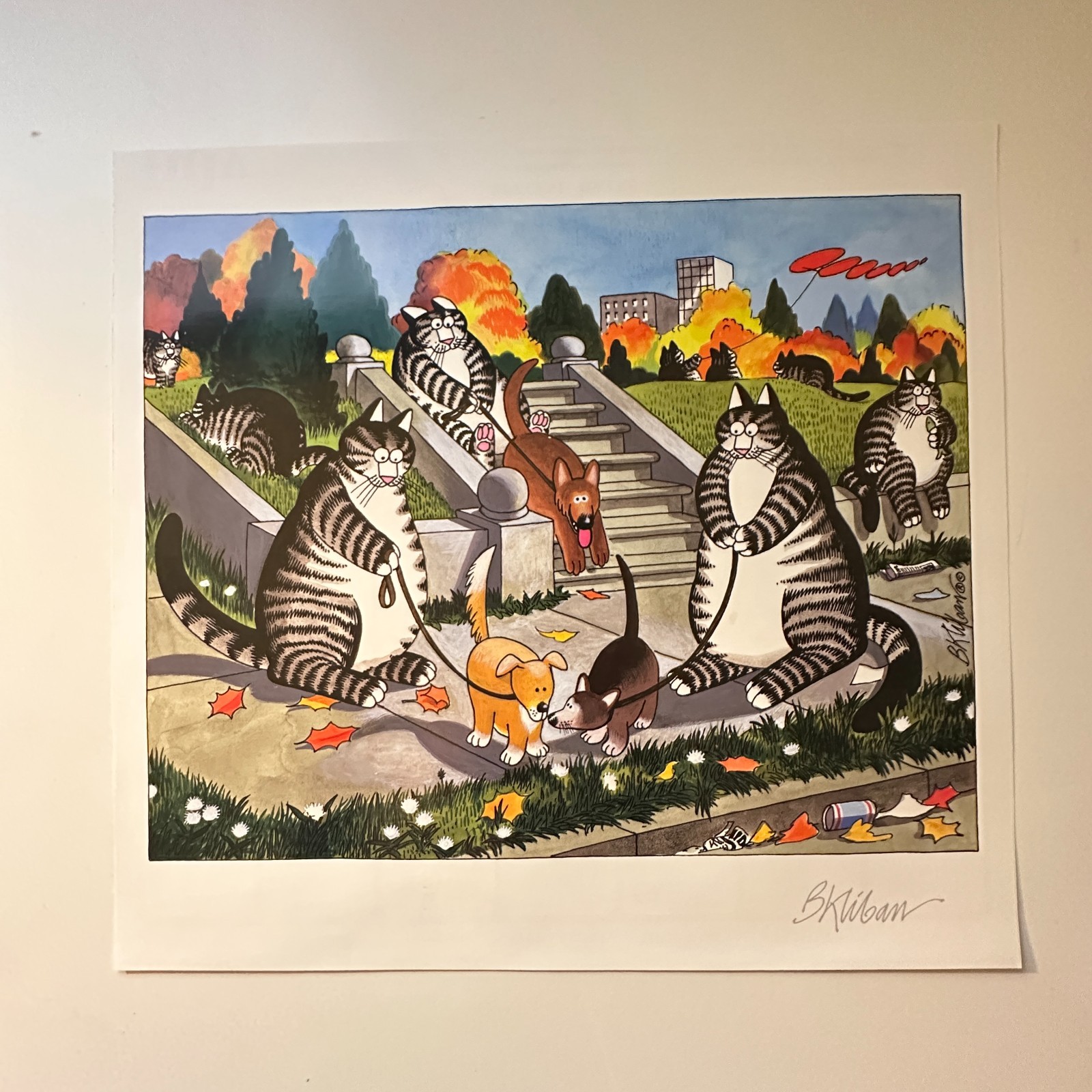 Cats Walking The Dogs Classic Cartoon Kliban Cat Art Print 5V44-2