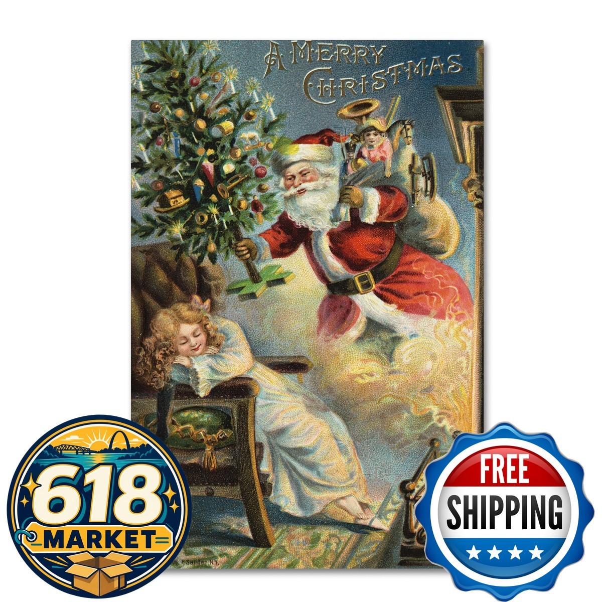 Trademark Fine Art Merry Christmas Santa Vintage Apple Collection Multicolor