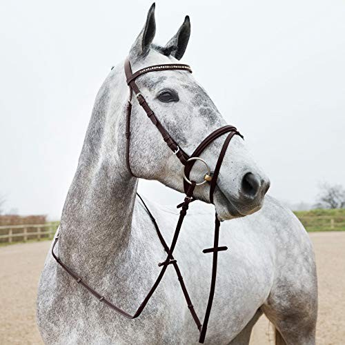 HORZE Weston Padded Leather Horse Snaffle Bridle w/ Reins Brown Warmblood