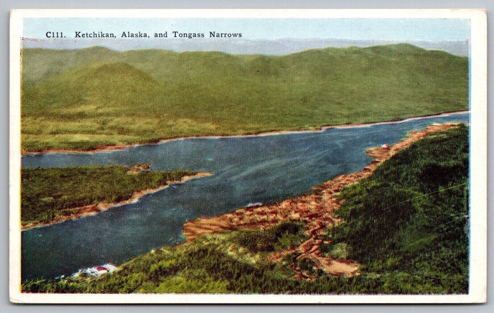 Ketchikan Alaska Tongass Narrows Birds Eye View Mountains Forest VNG Postcard