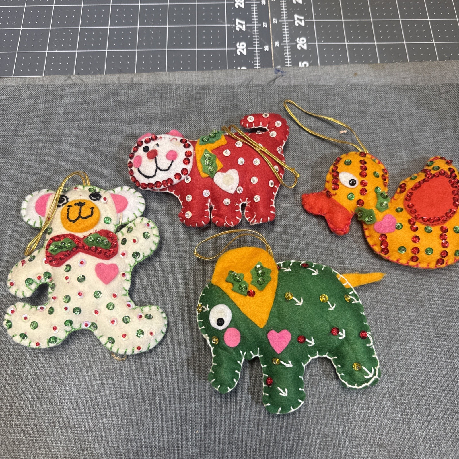 lot of 4 vintage bucilla sequin Felt animal Ornaments lot of 4 vintage bucilla sequin Felt animal Ornaments