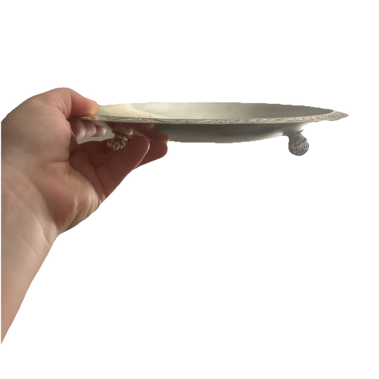 Vintage EP Brass Germany Brushed Silver Plate / Brass Footed Candy Dish Tray