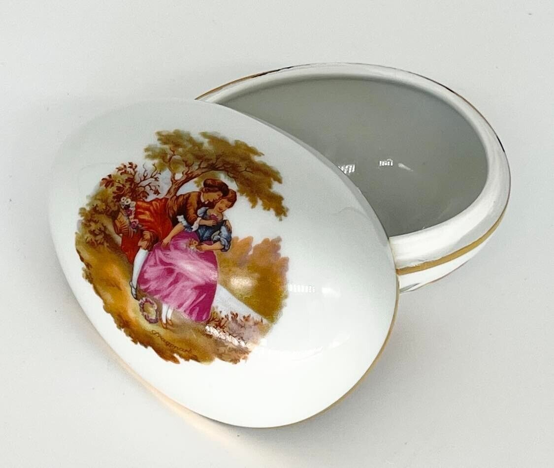Vintage Limoges Castel France Hand Painted Porcelain Egg Shaped Trinket Box