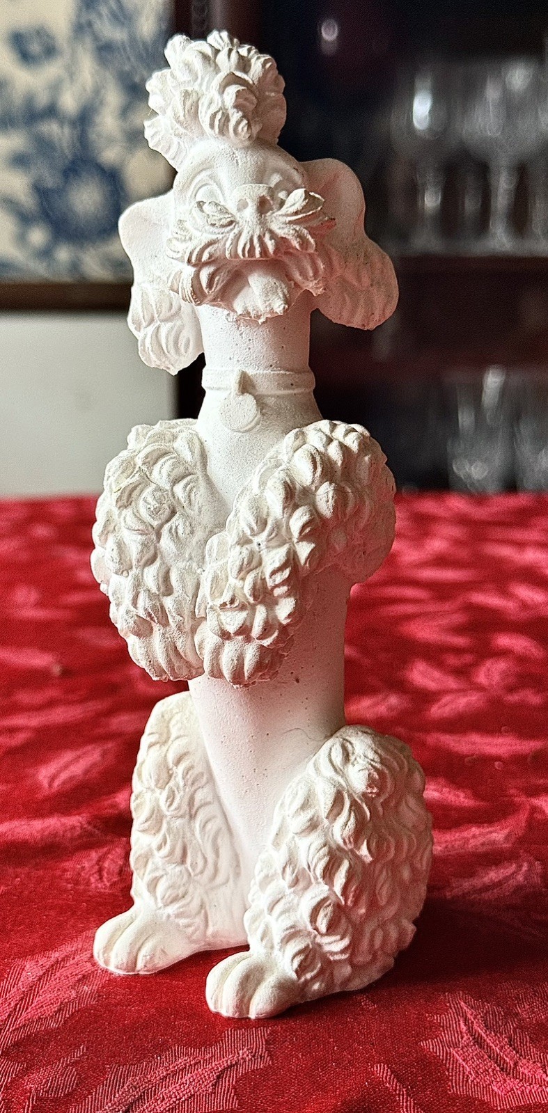 ART Plaster of Paris White Poodle Sculpture in need of TLC (Tender Loving Color)