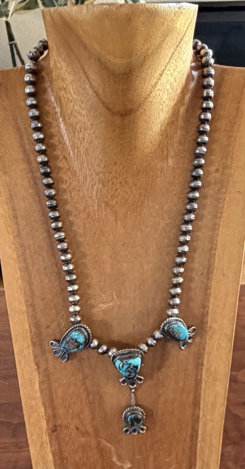 Vintage Navajo Sterling Turquoise Squash Blossom 16 Inch Native American Indian Vintage Navajo Sterling Turquoise Squash Blossom 16 Inch Native American Indian