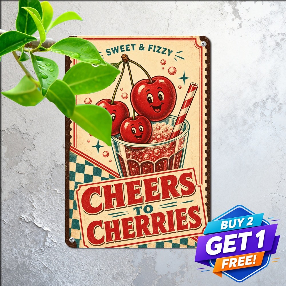 Smiling Cherry Portrait Cute Fruit Theme Slogan Kitchen Metal Tin Sign