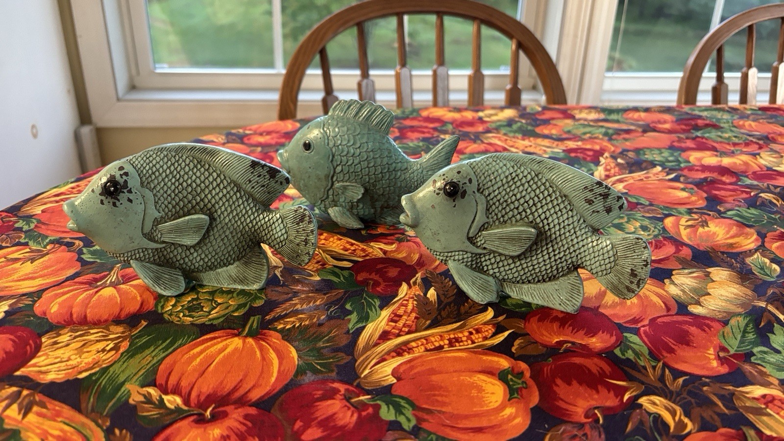 Three Vintage Style Turquoise Fish Figurine Coastal Nautical Decor Distressed 6”