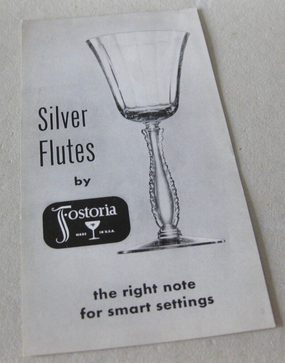FOSTORIA GLASS #6037 SILVER FLUTES 2 Sided Leaflet Illustrated 1949-57