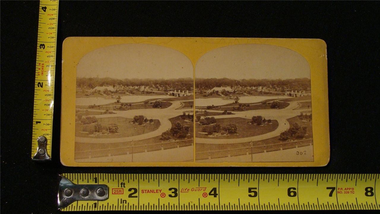 b026, Anon Stereoview, #645, Panoramic View Public Garden, Boston, Mass., 1870\'s