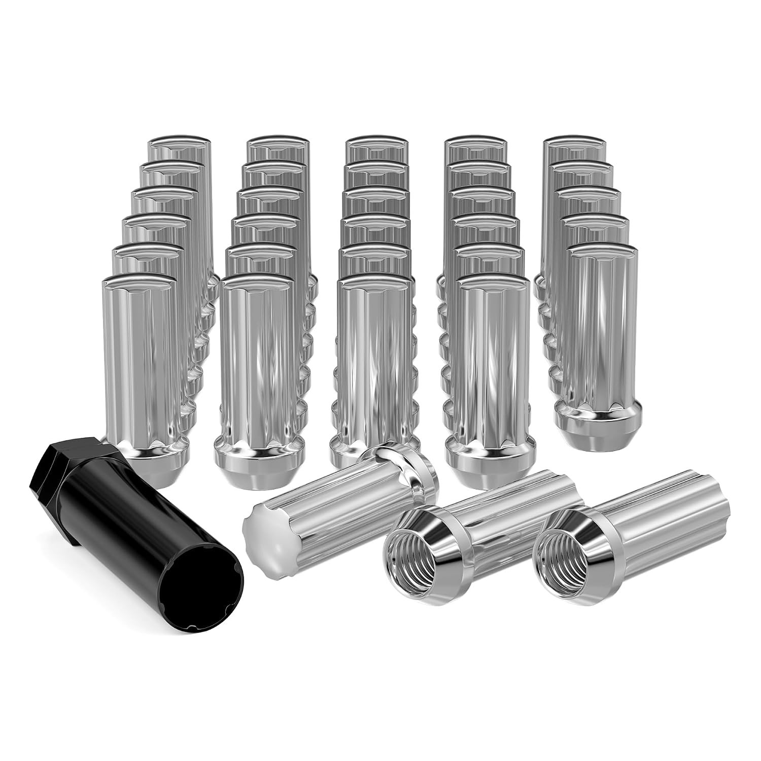 32 PCS M14x1.5 Lug Nuts Chrome, Closed End Duplex XL Spline Lug Nuts with 1 Sock
