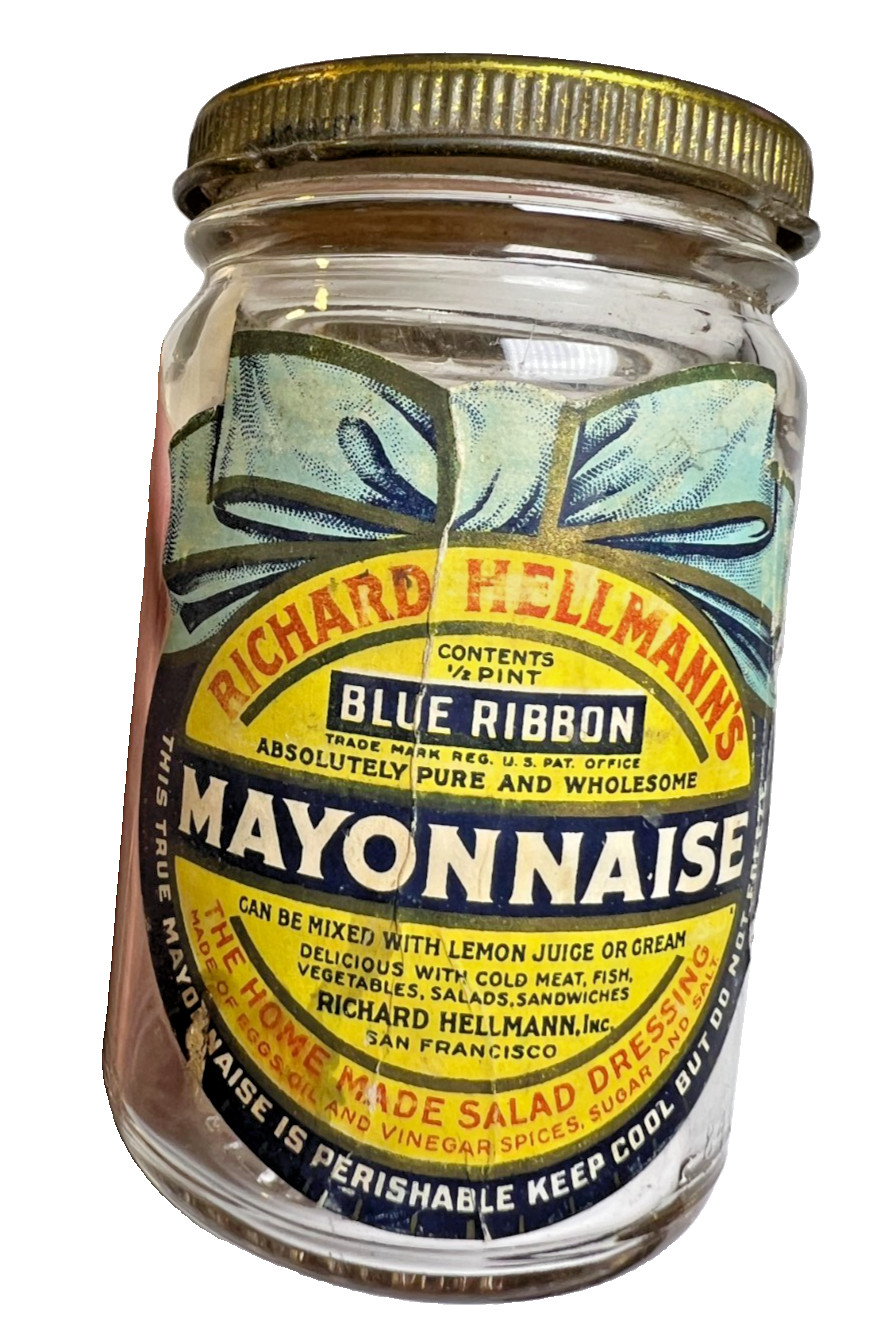 Antique Richard Hellmann's Ribbon Mayonnaise Jar San Francisco California Label