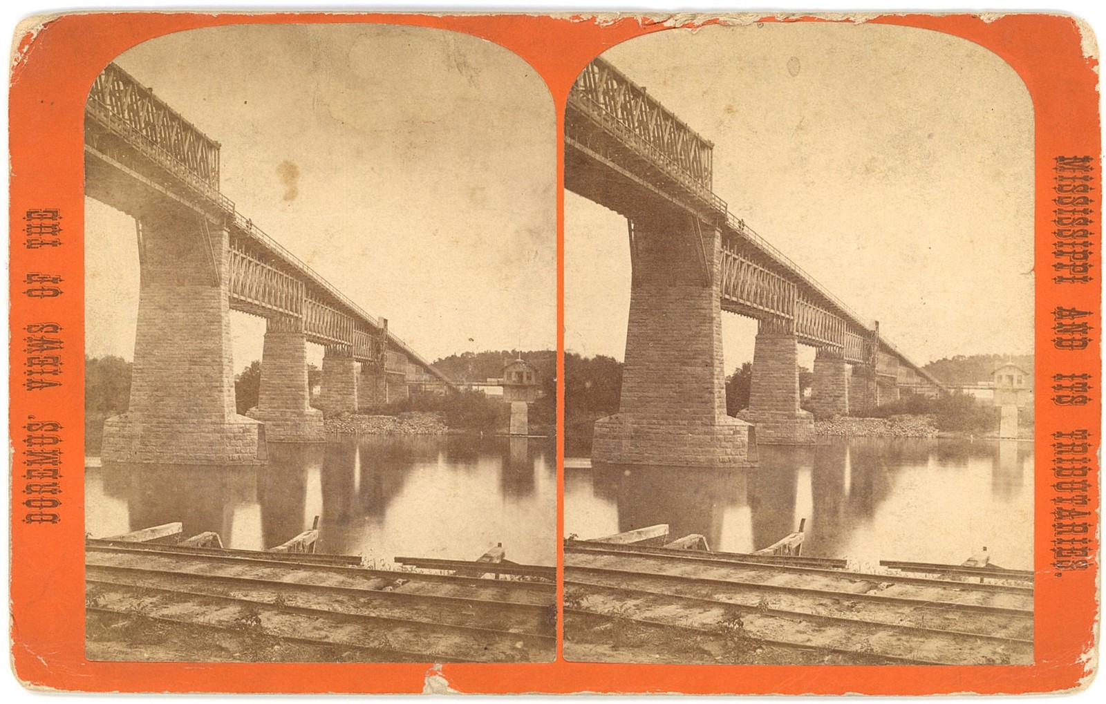 MINNESOTA STEREOVIEW - St Paul Bridge - JP Doremus 1870s SCARCE