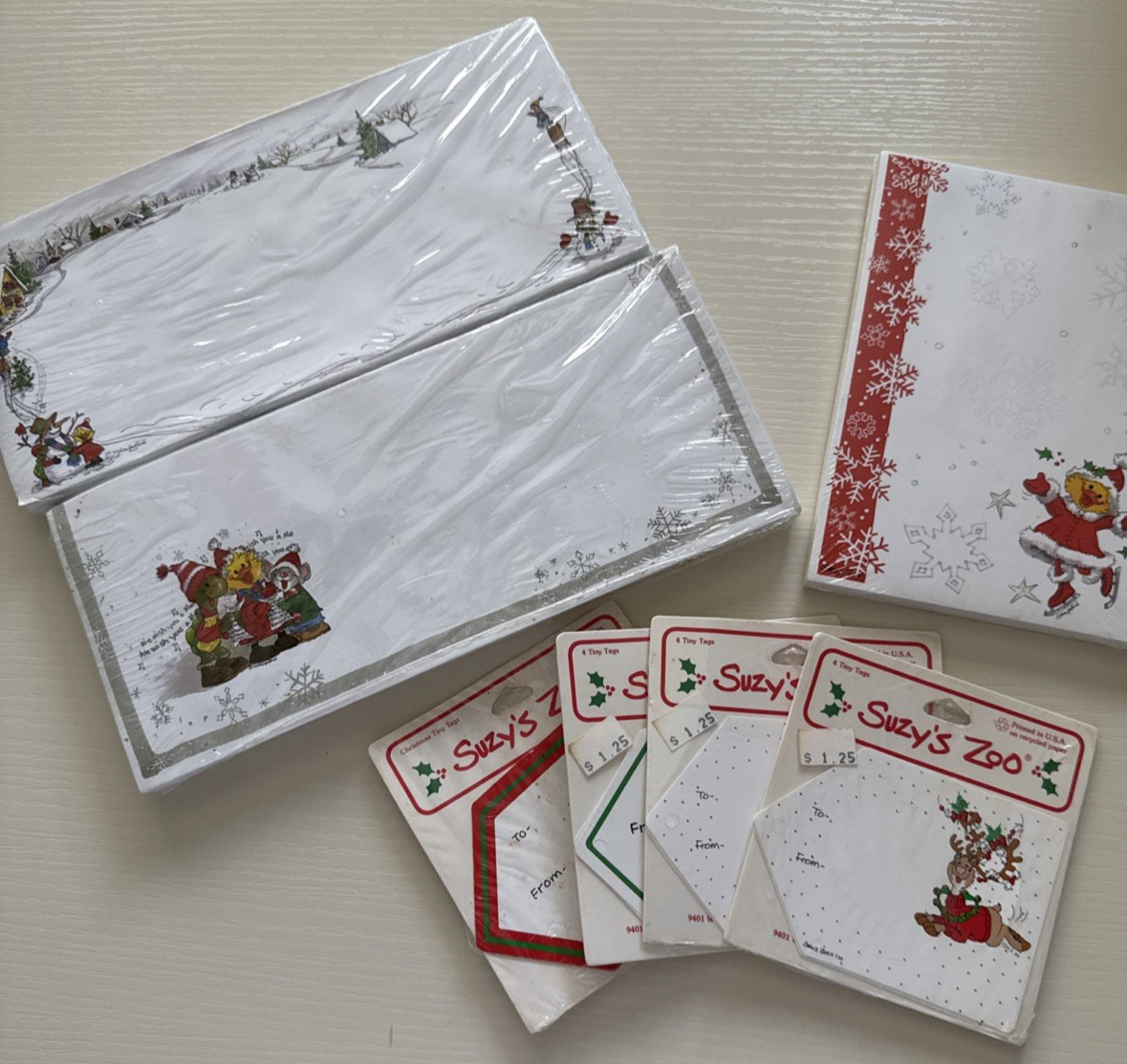 Vintage Suzy\'s Zoo Christmas Note Pad Envelopes Gift Tag Paper Lot 7 packs NOS