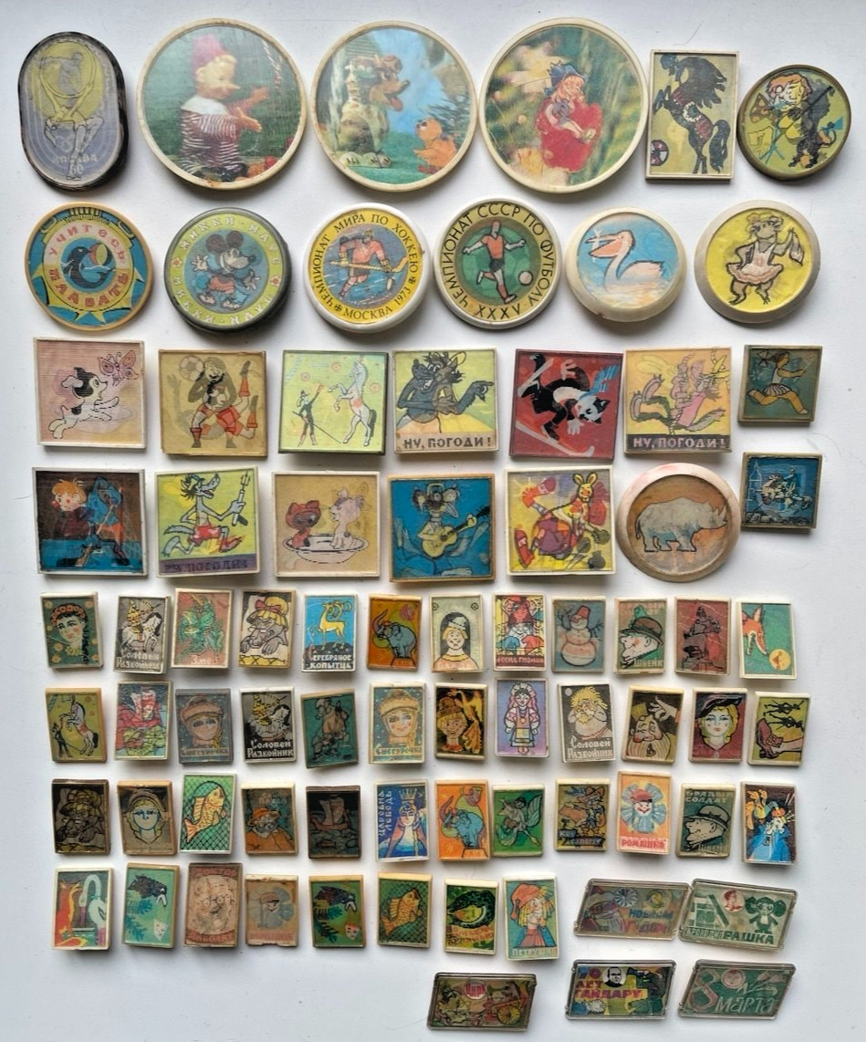 Vintage USSR Lenticular 3D Motion Pins Lot Soviet Cartoons Fairy Tales Badges