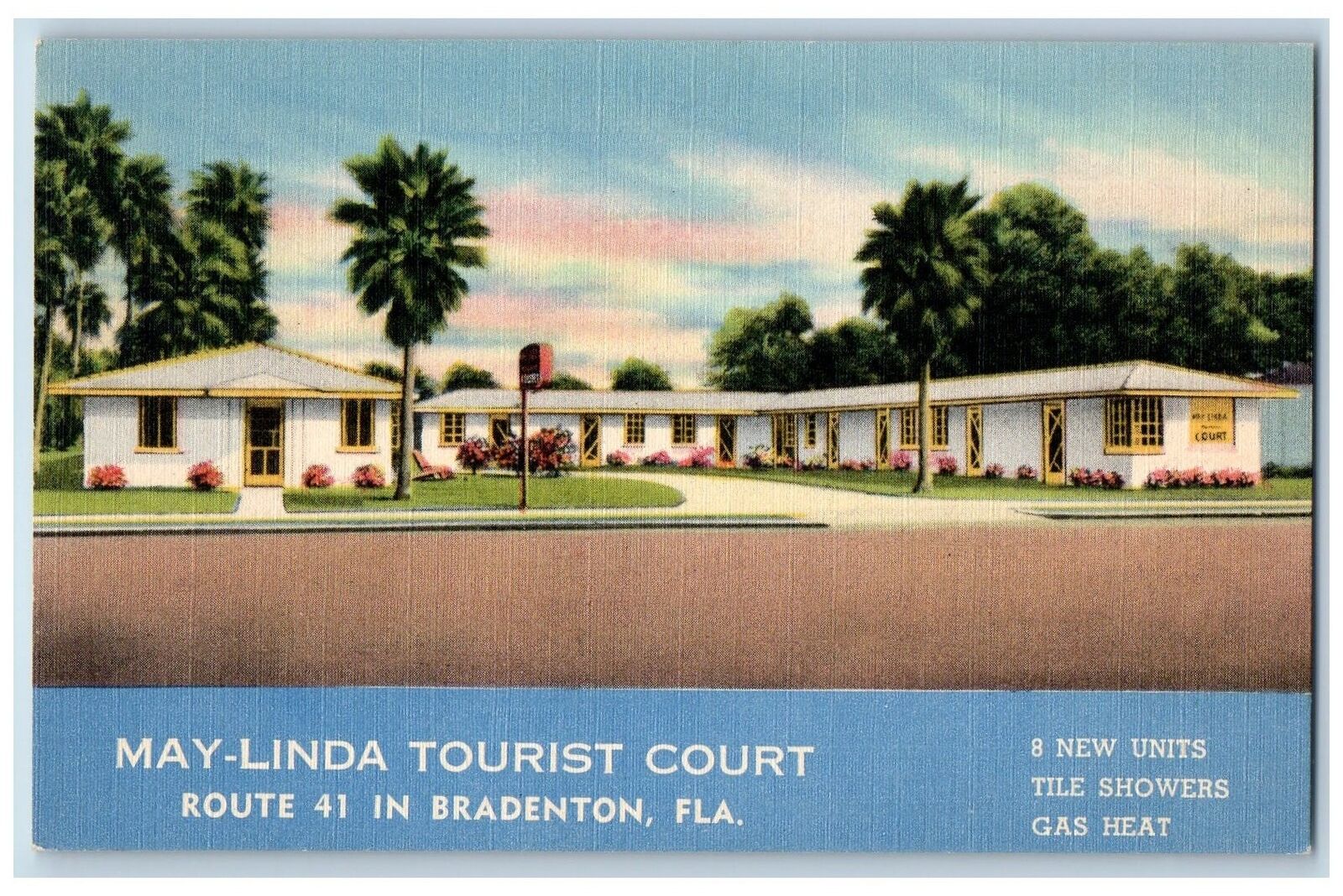 c1940's May-Linda Tourist Court & Restaurant Cottages Bradenton Florida Postcard