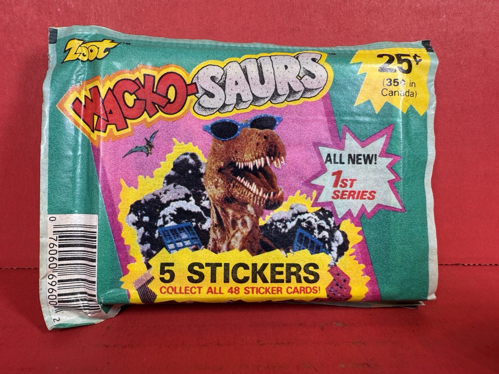 1987 Zoot Wacko-Saurs dinosaur stickers 1st series 5 unopened packs 5 stickers