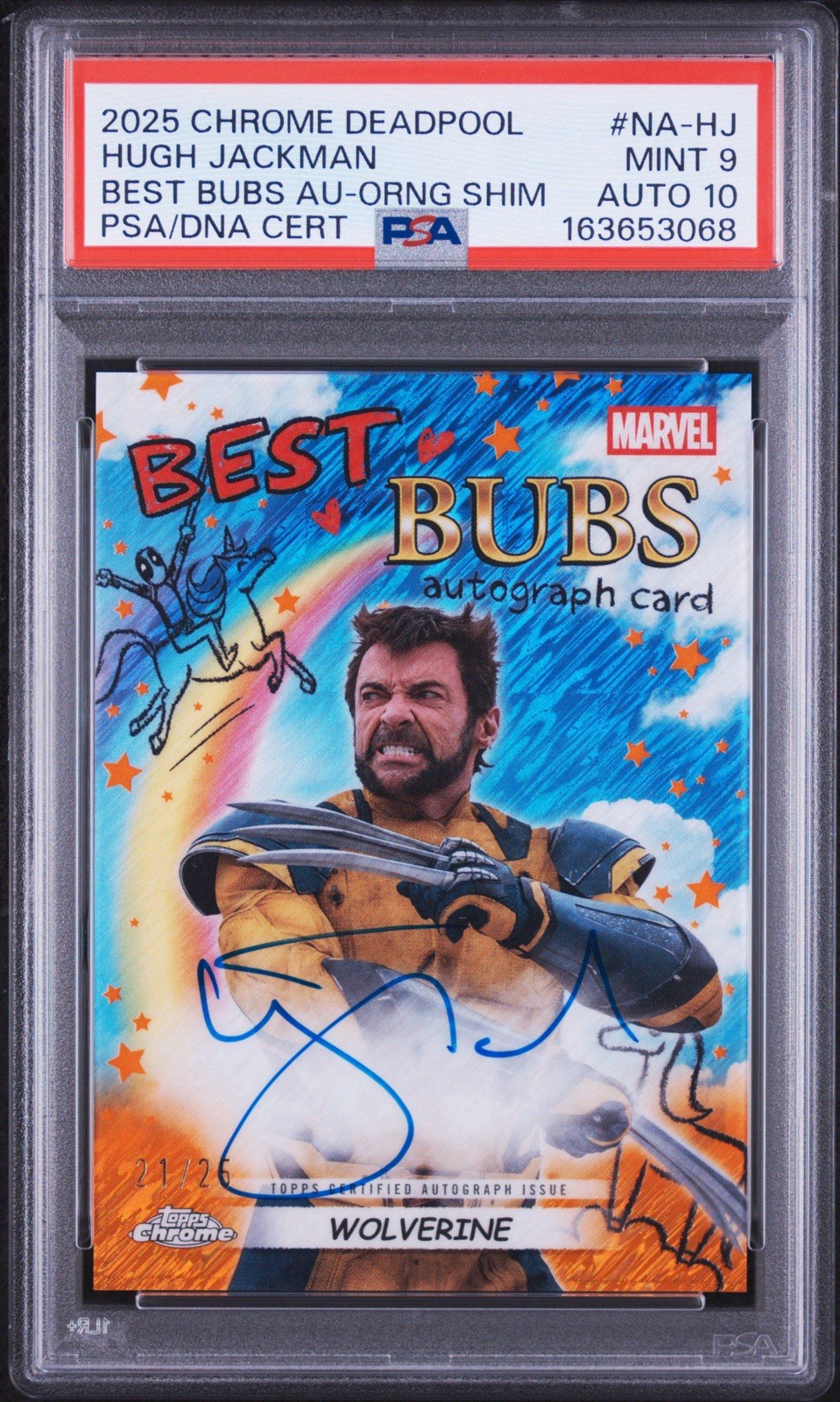 Topps 2025 Chrome Deadpool Best Bubs #NA-HJ Hugh Jackman Auto Orange 21/26