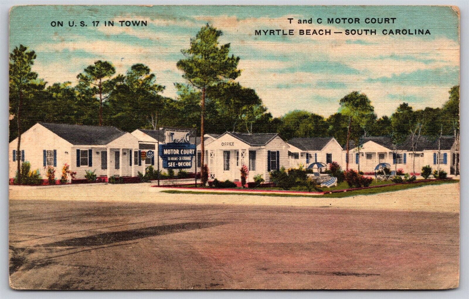 Postcard T and C Motor Court, Myrtle Beach SC linen C66