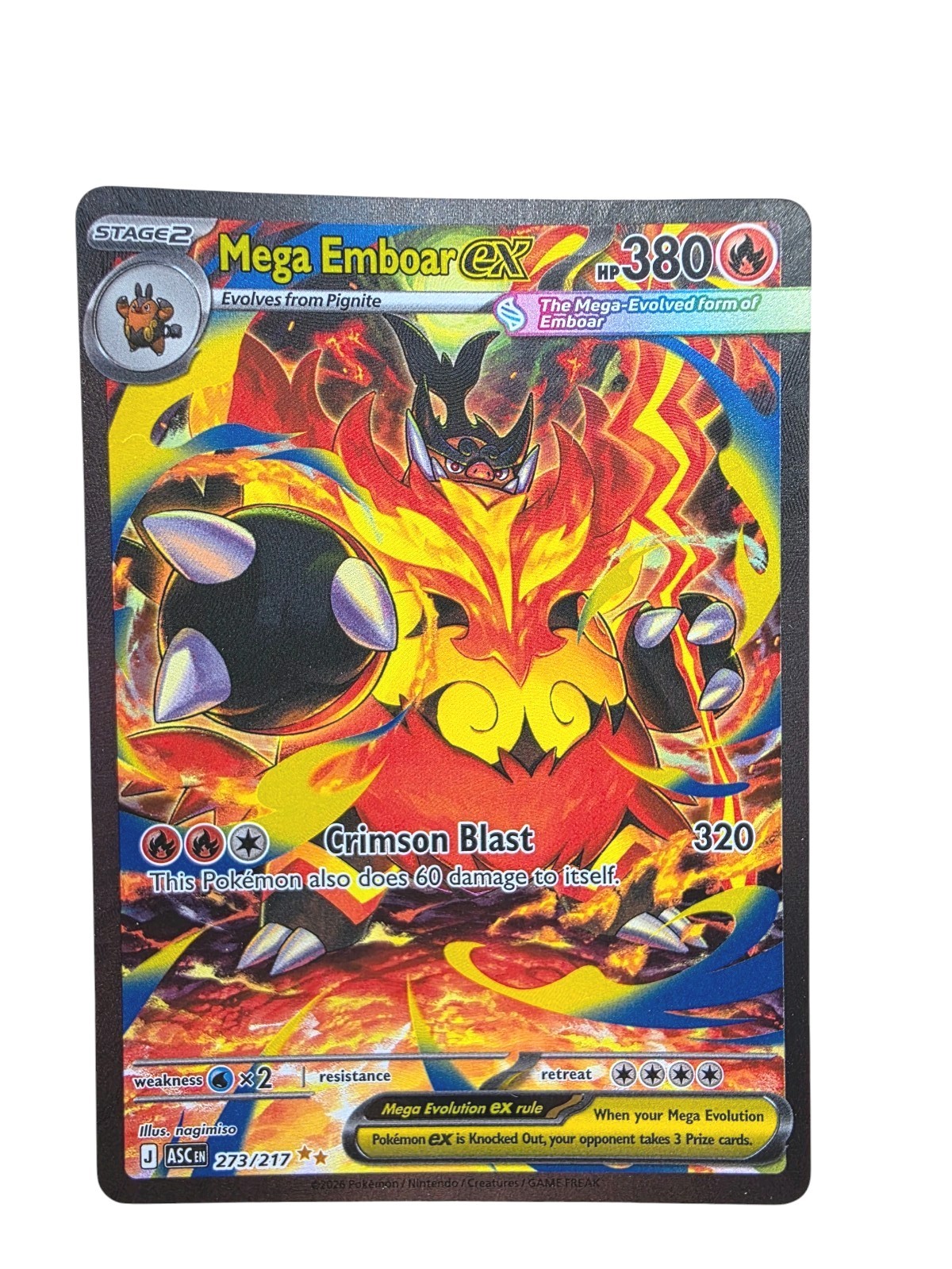 Pokemon TCG Mega Emboar EX 273/217 Secret Rare Full Art Holo English NM Card Pokemon TCG Mega Emboar EX 273/217 Secret Rare Full Art Holo English NM Card