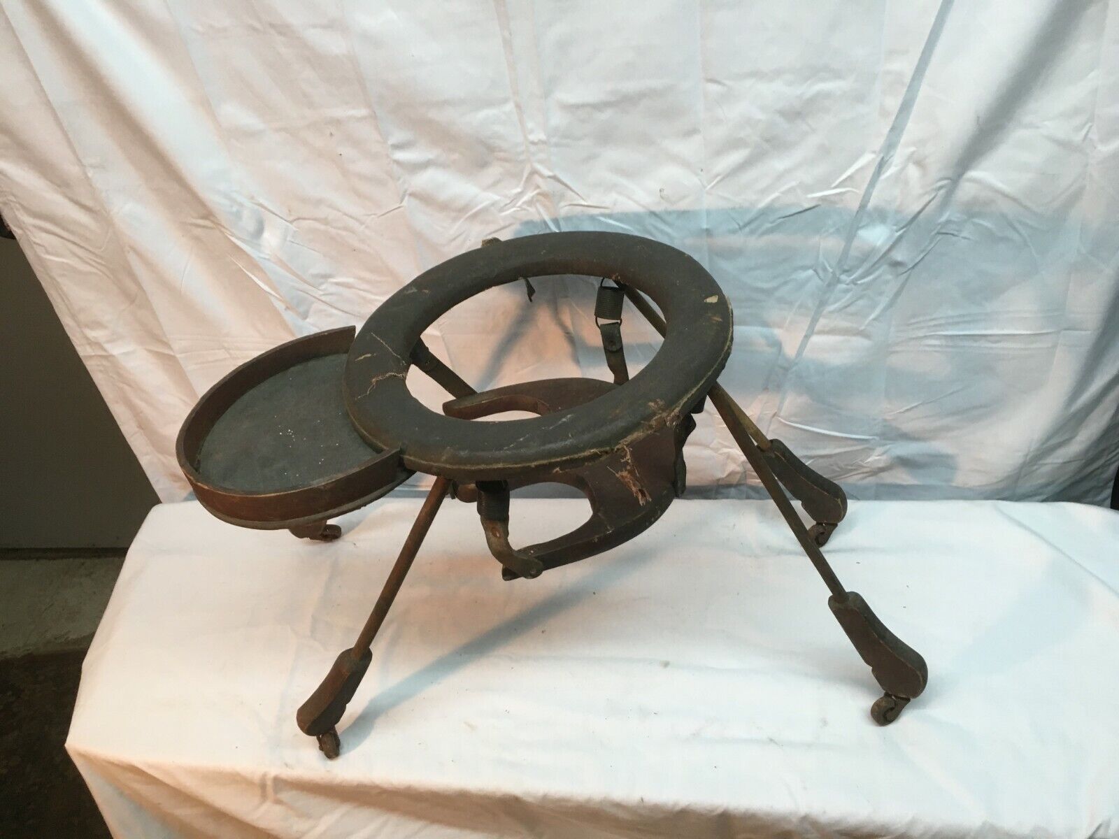 VTG 1800s Wood Childs Jumper Seat with serving  metal caster wheels Doll Tray