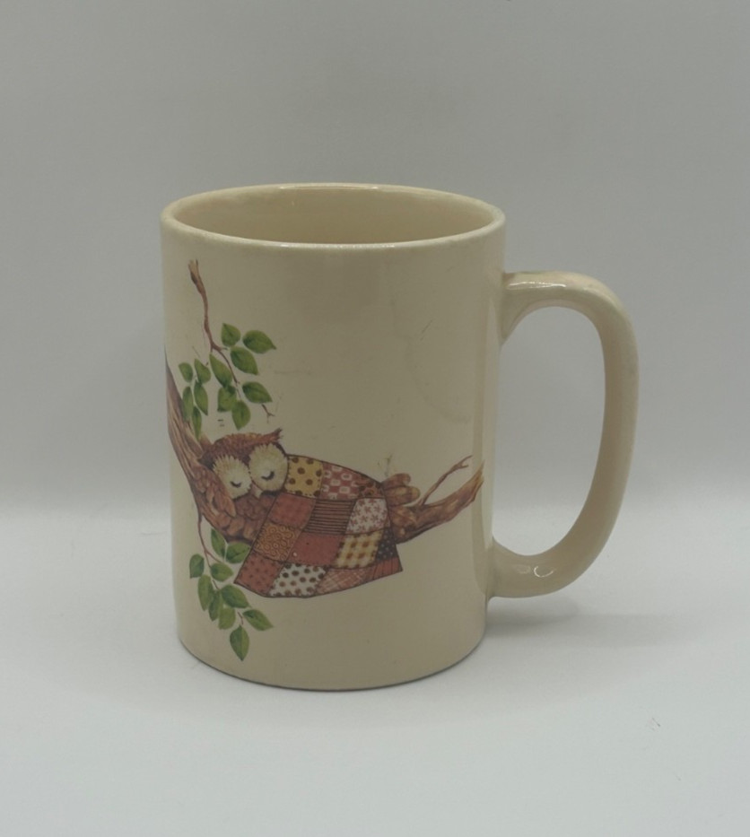 Vintage Otagiri Owl Coffee Mug Japan Patchwork Quilt 1980s Rustic